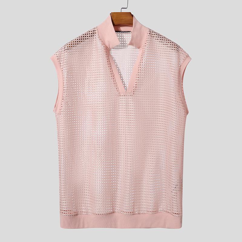INCERUN Herren V-Ausschnitt Ärmellos Netz Durchsichtig Hohl Gurtband Tanktops