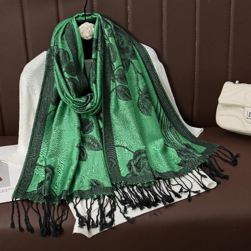 Luxury Tassel Blanket Design Thick Jacquard Pashmina Hijab Winter Warm Shawl Wrap Cashmere Scarf Women Neckerchief Poncho Stoles