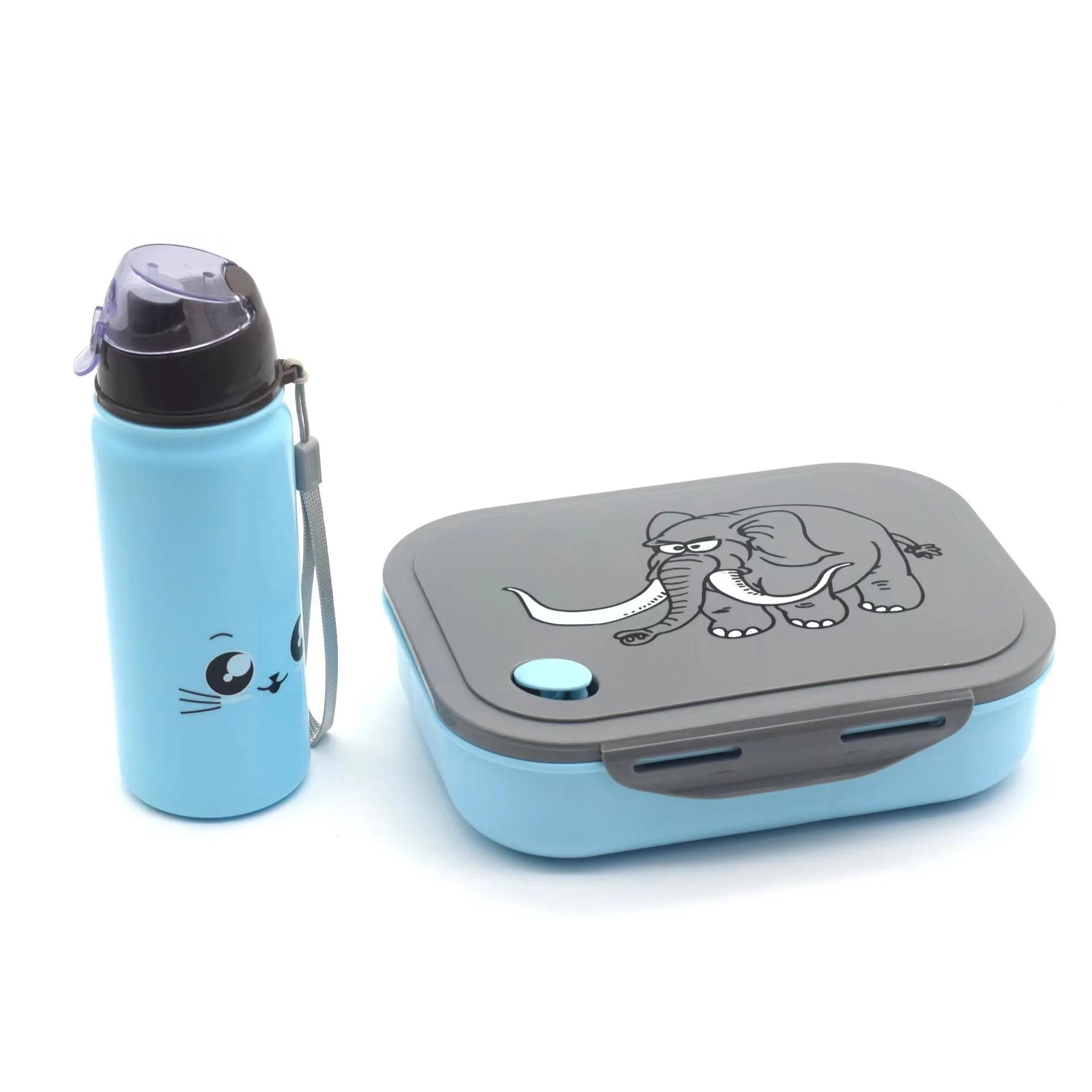 Мультяшный ланч-бокс с чайником который можно использовать в микроволновой печи с рисунком слона детский ланч-бокс коробка для хранения еды синий 5259₽