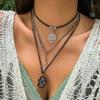PuRui Vintage Natural Stone Beads Pendent Necklace for Women Crystal Charm Multilayer Rope Choker Neck Chain Zircon Party Girls