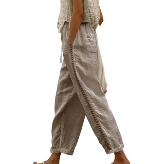 

Женские брюки в стиле ретро с регулируемой талией и шнурком, полые повседневные брюки, кружевные эластичные высокие широкие брюки для отдыха M хаки