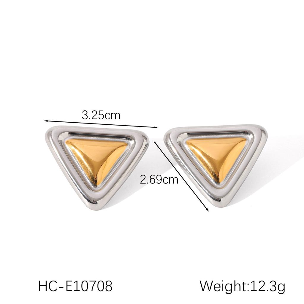 Gold and silver color blocked stainless steel earrings for women, smooth geometric texture, sun pentagram, European and American design, jewelry gift