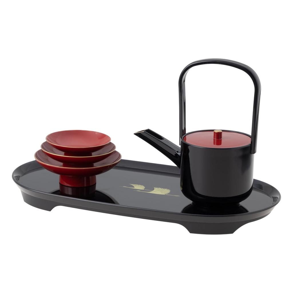 Yamanaka Lacquerware Toso Ware Crane Auspicious Sake Cup Choshi Toso Stand Set Yamanaka Lacquer Ware Traditional Craft Made In Japan New Year