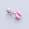 S925 Silver Pink Ribbon Gift Box Pendant Beaded Bracelet Necklace DIY Craft Jewelry Accessories Loose Beads