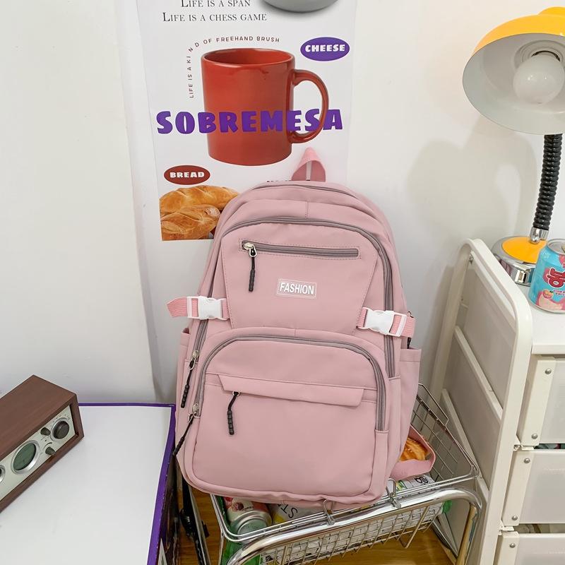 Schoolbag wholesale Korean version of casual large-capacity backpack, junior high school student schoolbag, solid color multi-layer Harajuku backpack