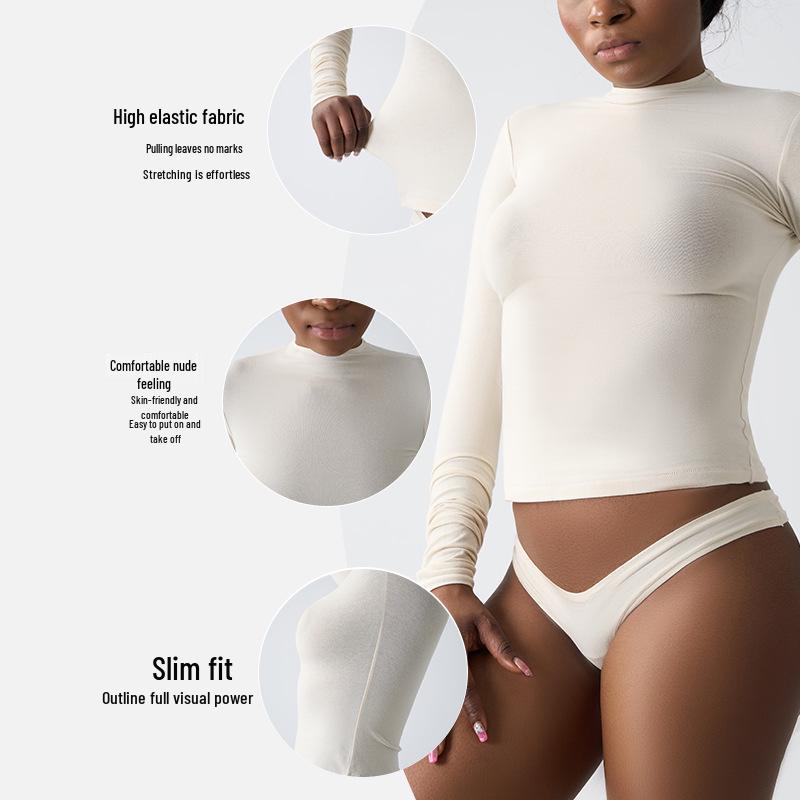 Women's Slimming Long Sleeve Yoga Top - Nude Feel, Round Neck