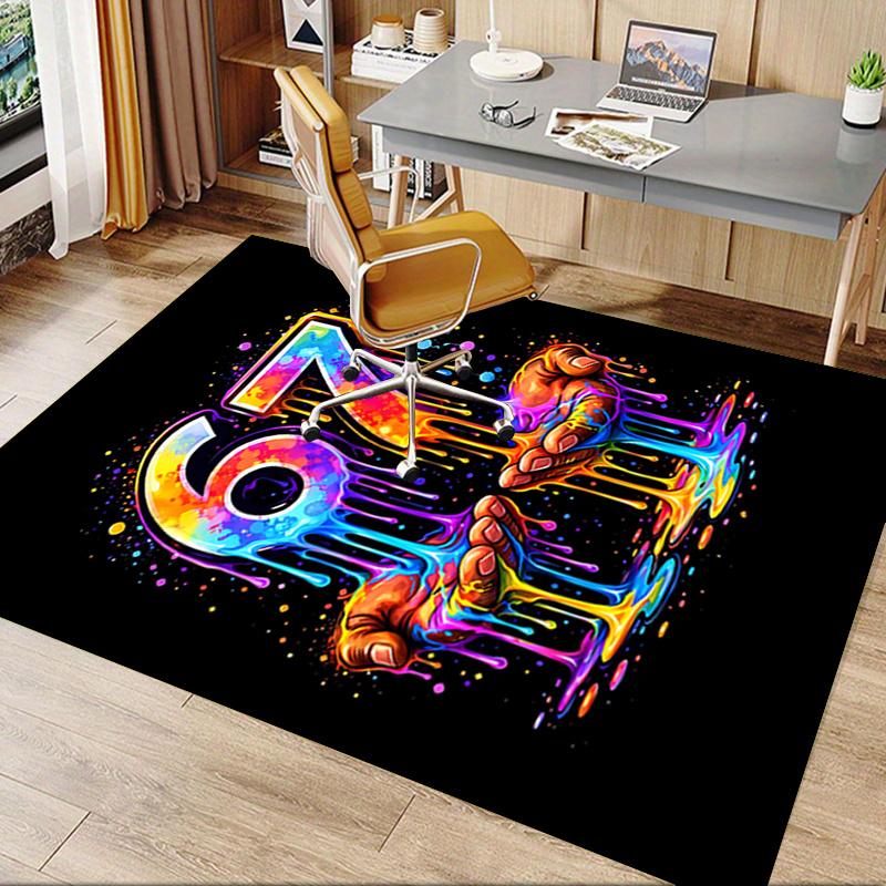 67 Six Seven Fashionable Fun Printed Colorful Dripping Paint Chair Mat Office Carpet for Home Decor, Sofa Rug, Desk Pad Gift for Any Room