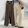 Women Suit Pants Button Zipper Fly High Waist Long Trousers Solid Color Straight Wide Leg Office Lady Pants
