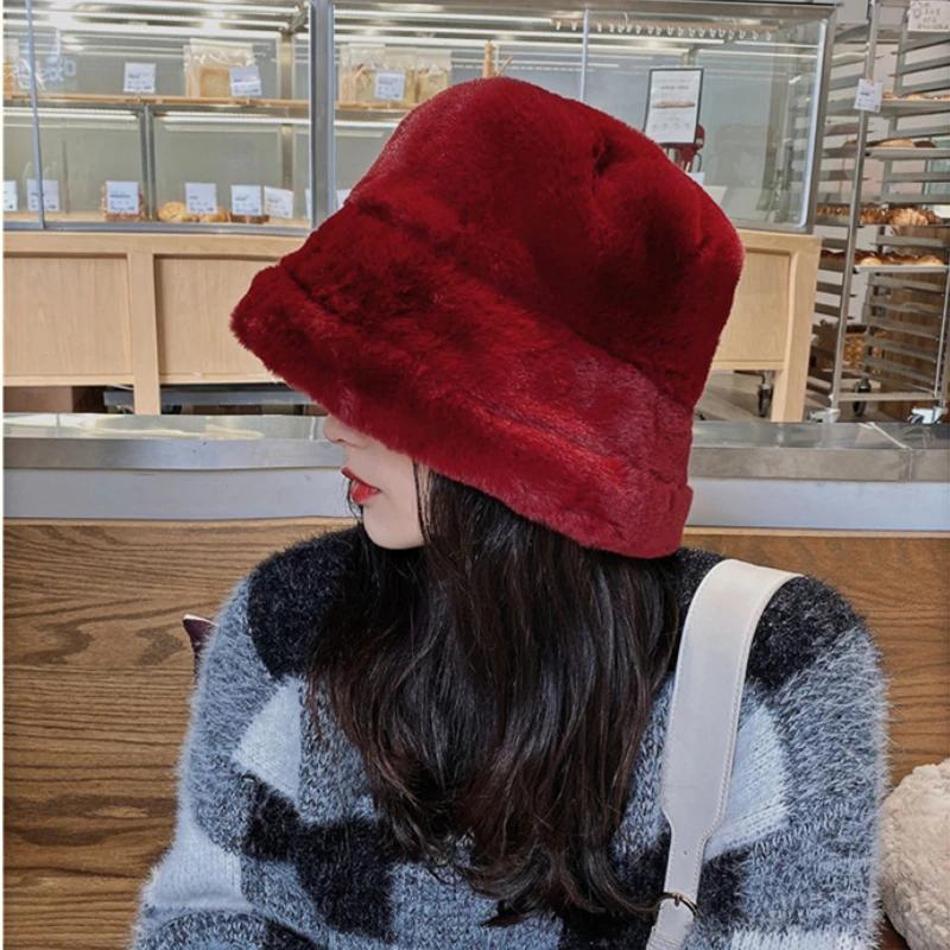 Winter Warm Imitation Mink Fur Fisherman Hat Korean Version Fashionable Versatile Bucket Hat Imitation Rabbit Fur
