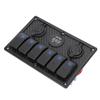 12V‑24V 6 Gang Rocker Switch Panel with Cigarette Lighter Socket 2 USB Voltmeter Display for Car Boat Truck RV