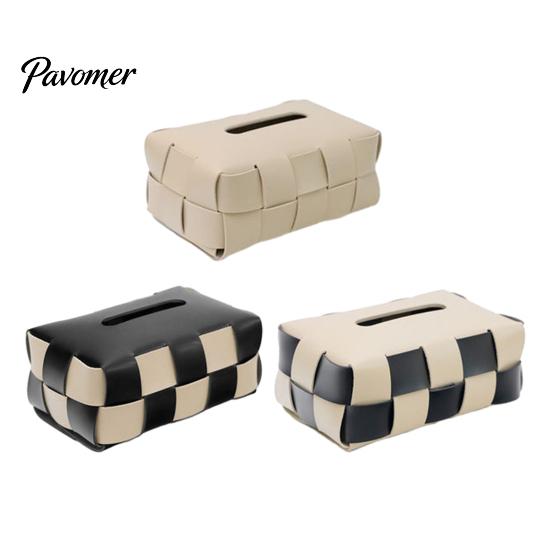 Artificial Leather Tissue Box Checkered Box, with Flip-Open Top, PU Holder, Durable Case Stain-Proof Facial Dispenser, for Bathroom Car Bedroom
