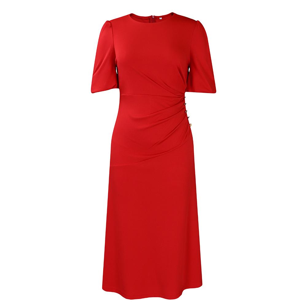 

Платье европейского и американского стиля с пышными рукавами и приталенным силуэтом, однотонное, большого размера XXXL красный