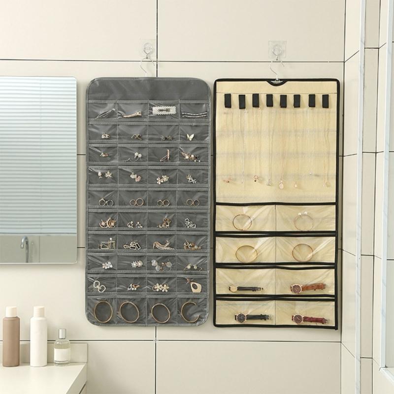 Elegant Jewelry Storage Organizers for Closet with 48 Pockets Dustproof Designs Earring Necklace Holder Organization
