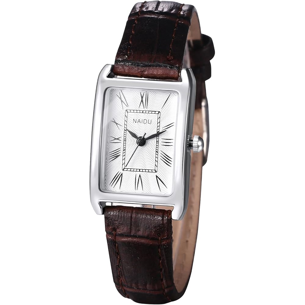 Women s Waterproof Square Dial Quartz Watch Brown Strap Silver Case Simple Design