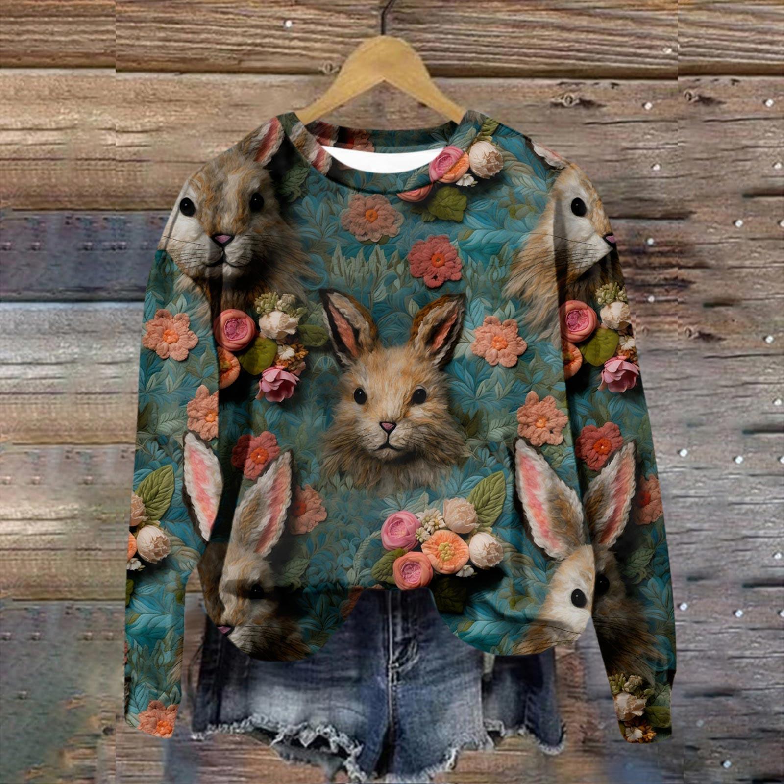 Счастливой Пасхи Повседневные толстовки с капюшоном Кролики Цветочный принт Эстетичный графический худи Осенние длинные рукава Модные большие толстовки Femme S