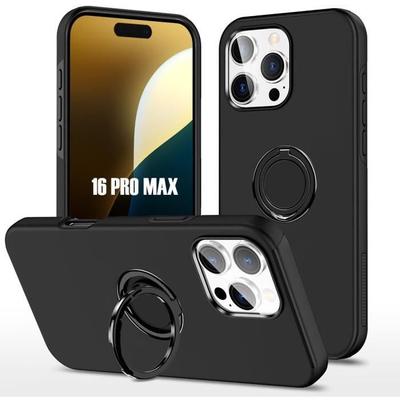 Case for iPhone 16 Pro Max - Black - Silicone - Shockproof - Ring Holder - Soft