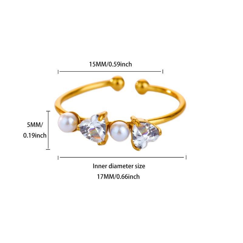Light luxury zircon pearl heart-shaped ring women's opening adjustable temperament high-end k gold exquisite ring new