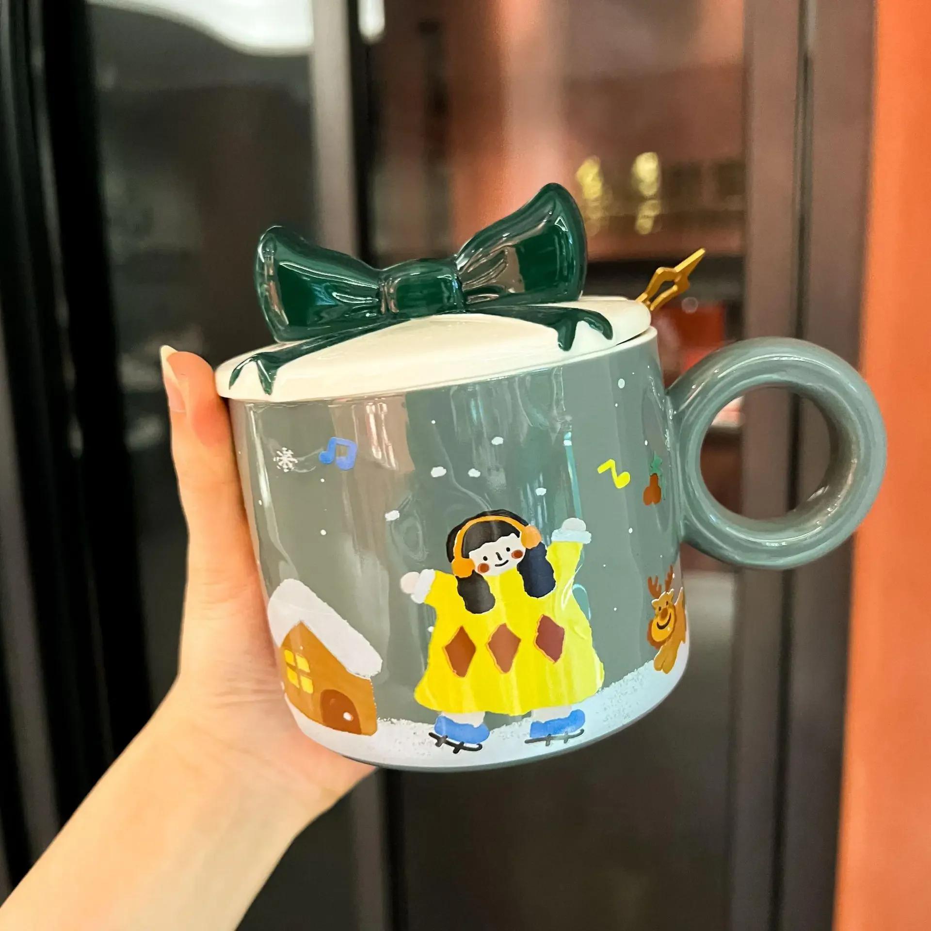 

Christmas Gift Ceramic Coffee Cup Porcelain Tree Elk Snowman Couple Cup Home Breakfast Dessert Oatmeal Mug Office Mug Decoration 400ML