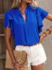 Women's Shirt Blouse Summer V-neck Casual Double Layer Ruffle Sleeve Black Shirts Office Lady Top