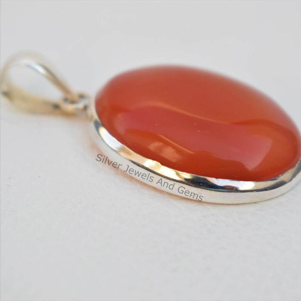 Natural Carnelian Pendant, Red Gemstone Pendant, Handmade Pendant, 925 Sterling Silver Pendant, Gift for Mom, Oval Carnelian Pendant