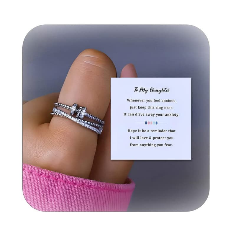 925 Silver Plated Double Layer Zircon Open Ring for Women Fashion Simple Rotatable Adjustable Ring Jewelry Birthday Gift