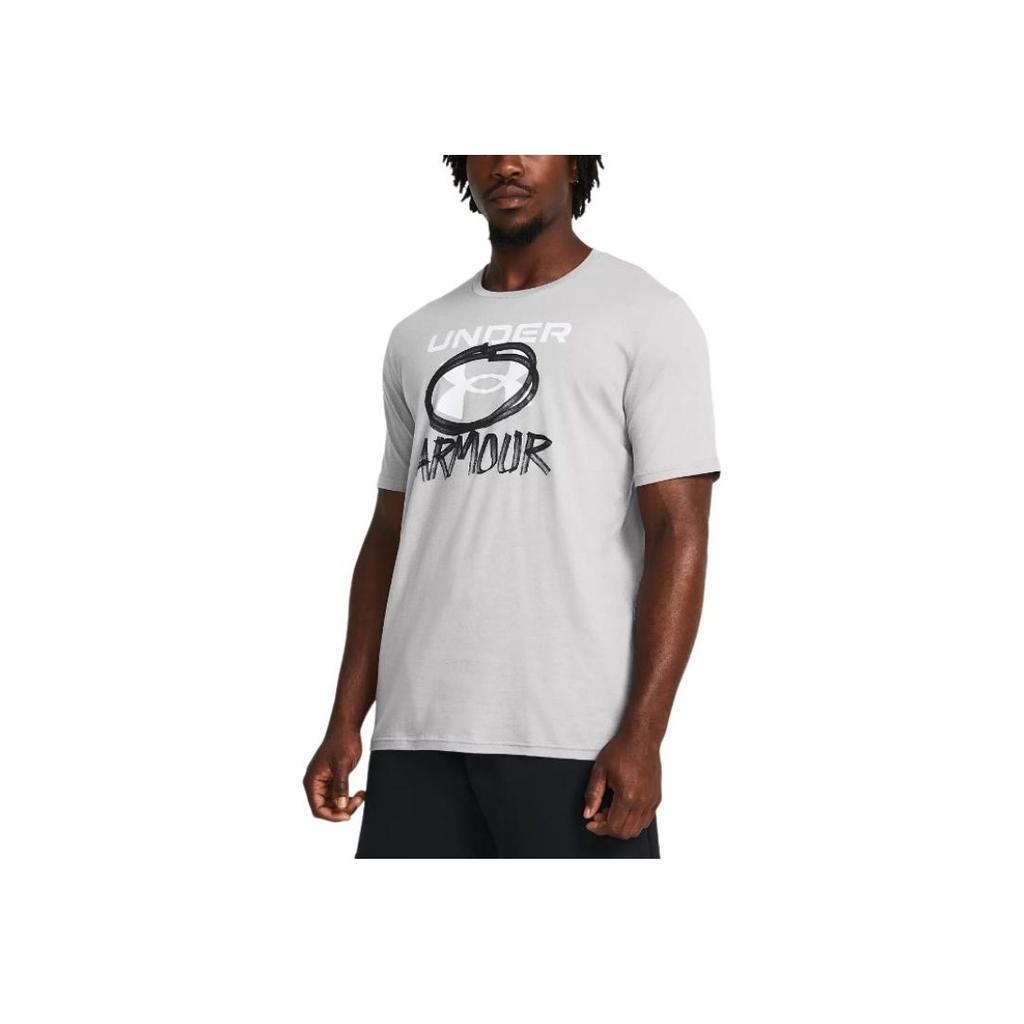 Under Armour Ua Multi Hit Letter Geometric Pattern Printed Crew Neck Short Sleeve T-Shirt Men T-Shirts Modern-Gray 1382858-012
