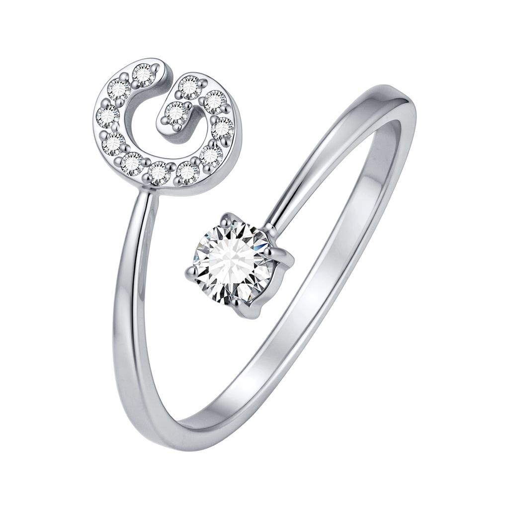 Chic Zircon Initial A-Z Letter Rings for Women Girls Adjustable Opening Ring Name Alphabet Female Wedding Fashion Jewelry Gift