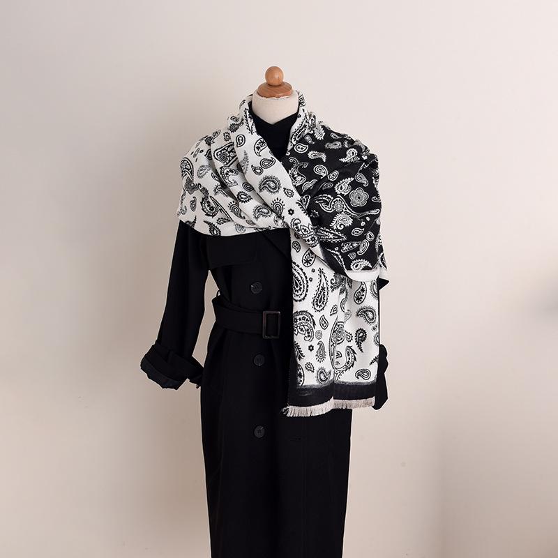 Autumn and Winter Women's Office Air Conditioning Warm Outer Shawl Japanese and Korean Imitation Cashmere Long Cashew Flower Jacquard Scarf