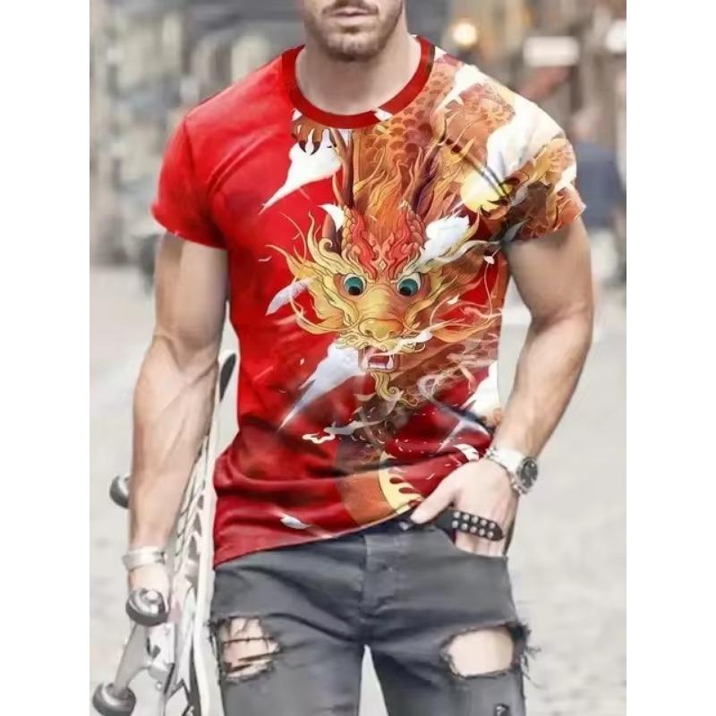 Dragon Totem 3d Printed Summer Men's T-Shirt Short Sleeve Fashion Street Casual Creative Personality Tough Guy Style Clothing