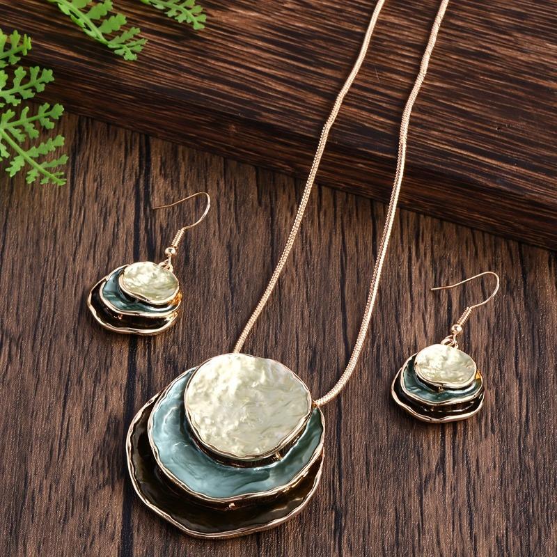 New Vintage Irregular Earring Necklace Circular Pendants Layered Aesthetic Decoration Choker Trend Elegant Jewelry Set for Women