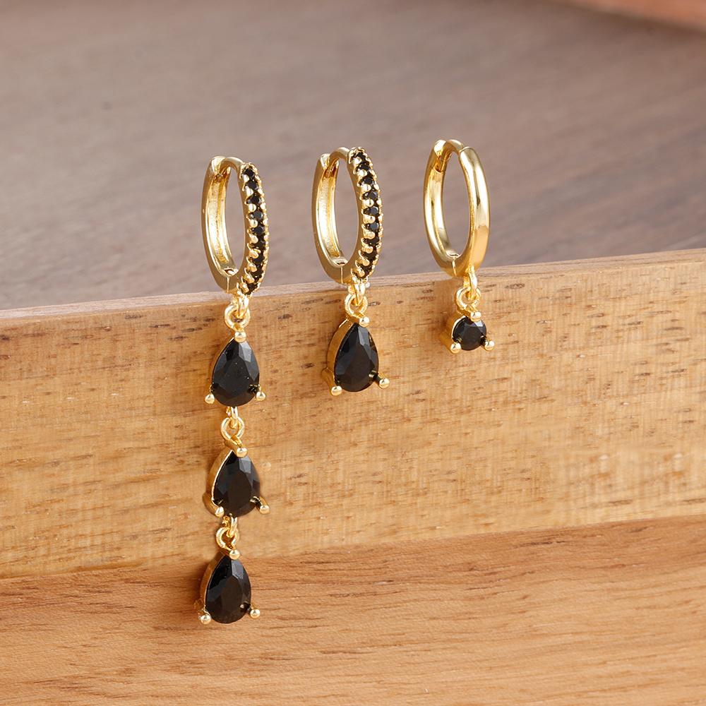 3PCS Exquisite Crystal Zirconia Water Drop Gold Color Dangle Earrings Set Women Dainty Stackable Piercing Earring Luxury Jewelry