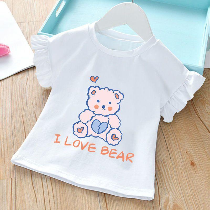 Round Neck Cute Printed Top New Summer Girl Baby Short Sleeved T-shirt Ruffled Bottom Shirt