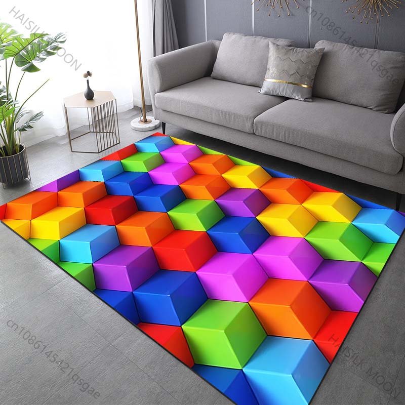 3D Colored Cubes Carpet for Living Room Bedroom Bathroom Mat Creative Doormat Home Decor Area Rugged Fast Shipping