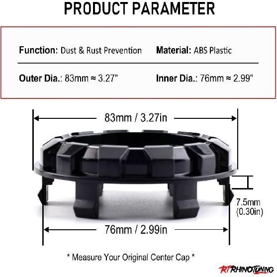 RTRHINOTUNING 83mm(3,27 Zoll)/76mm(2,99 Zoll) Radnabendeckel für 2007-2013 Avalanche Silverado Tahoe 88963143 9595891, 4 Stück Felgendeckel Schwarz
