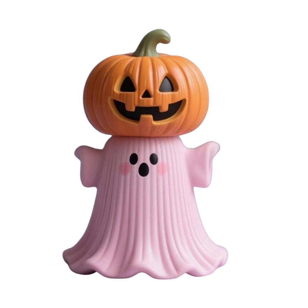 Halloween Ghost Ornament Mini Ghost Statue Pink Halloween Ghost Figurine Set with Pumpkin Decoration Resin Tabletop Decoration
