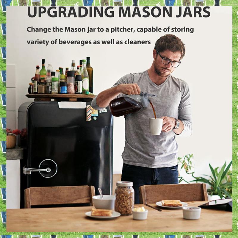 FTS Mason Jar For Spout Lid For Wide Mouth Mason Jars, Airtight Mason Jar Pitcher Flip Cap Lid With Handle Durable Grey