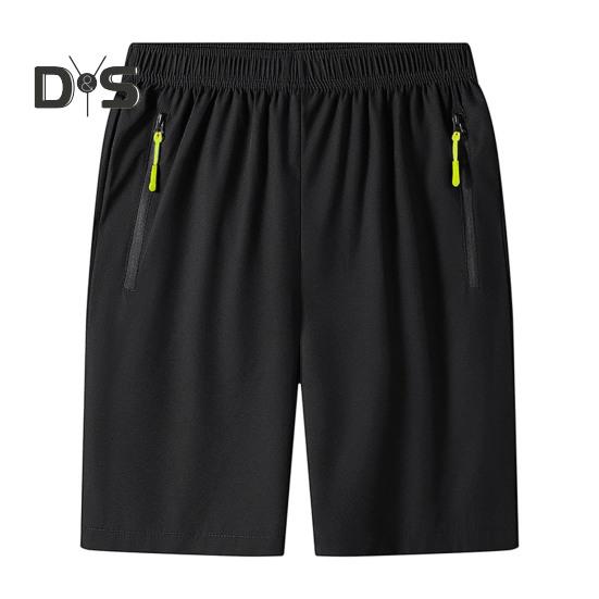 Men Sport Shorts Solid Color Straight Elastic Waist Casual Daily Wear Zipper Pockets Retro Thin Above Knee Length Summer Shorts Men Clothes