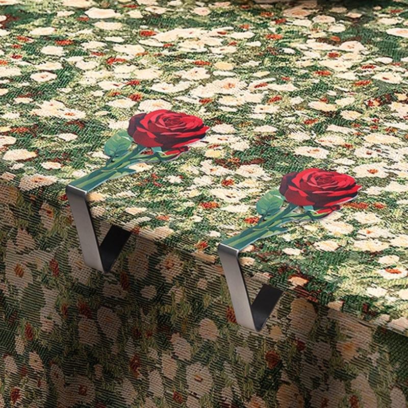 Metal Tablecloth Clips with Elegant Rose Pattern Home Dining Accessories Stainless Steel Table Cloth Fasteners