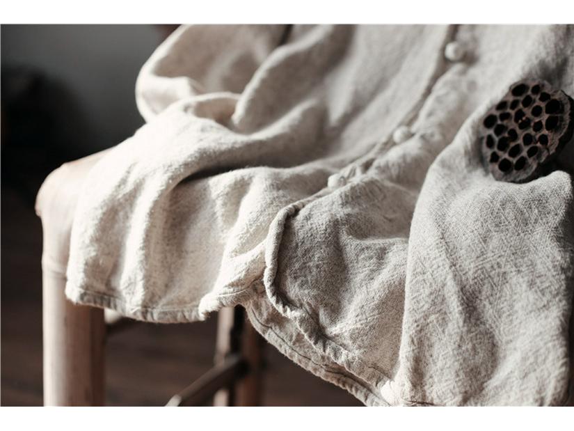 Dámský retro lněný kardigan - Národní styl, jednobarevný, ležérní volný střih na jaro a podzim