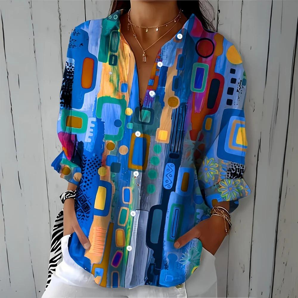 Plus Size Women Long Sleeve Button Shirt Solid Floral Casual Comfort Blouse