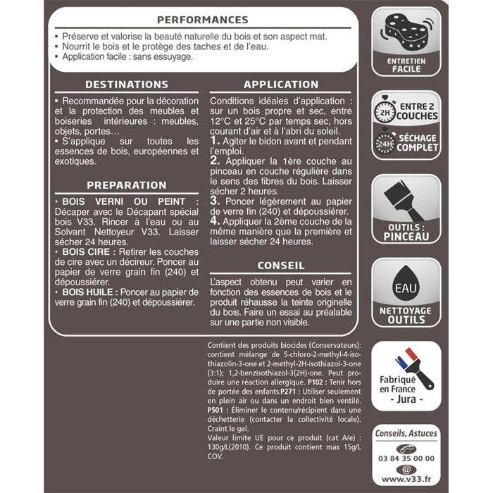 Huile et Protection - V33 - 500 ml - Argent - Nourrit le bois - Protège - Mat