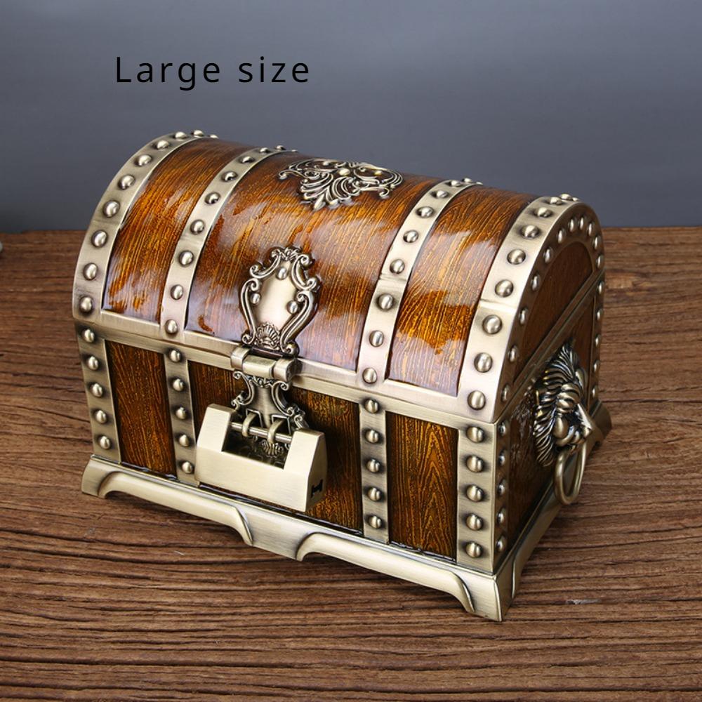 Pirate Jewelry Box Large Vintage Chinese Wedding Celebration Pearl Treasure Box Alloy Handmade Jewelry Storage Box with Lock