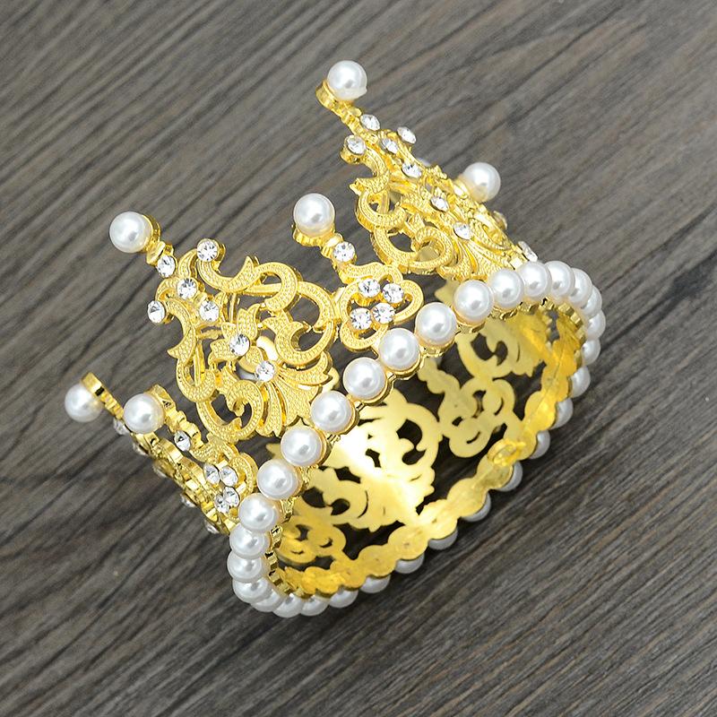 New Children's Alloy Round Crown Bridal Jewelry Cake Baking Highlight Pearl Crown