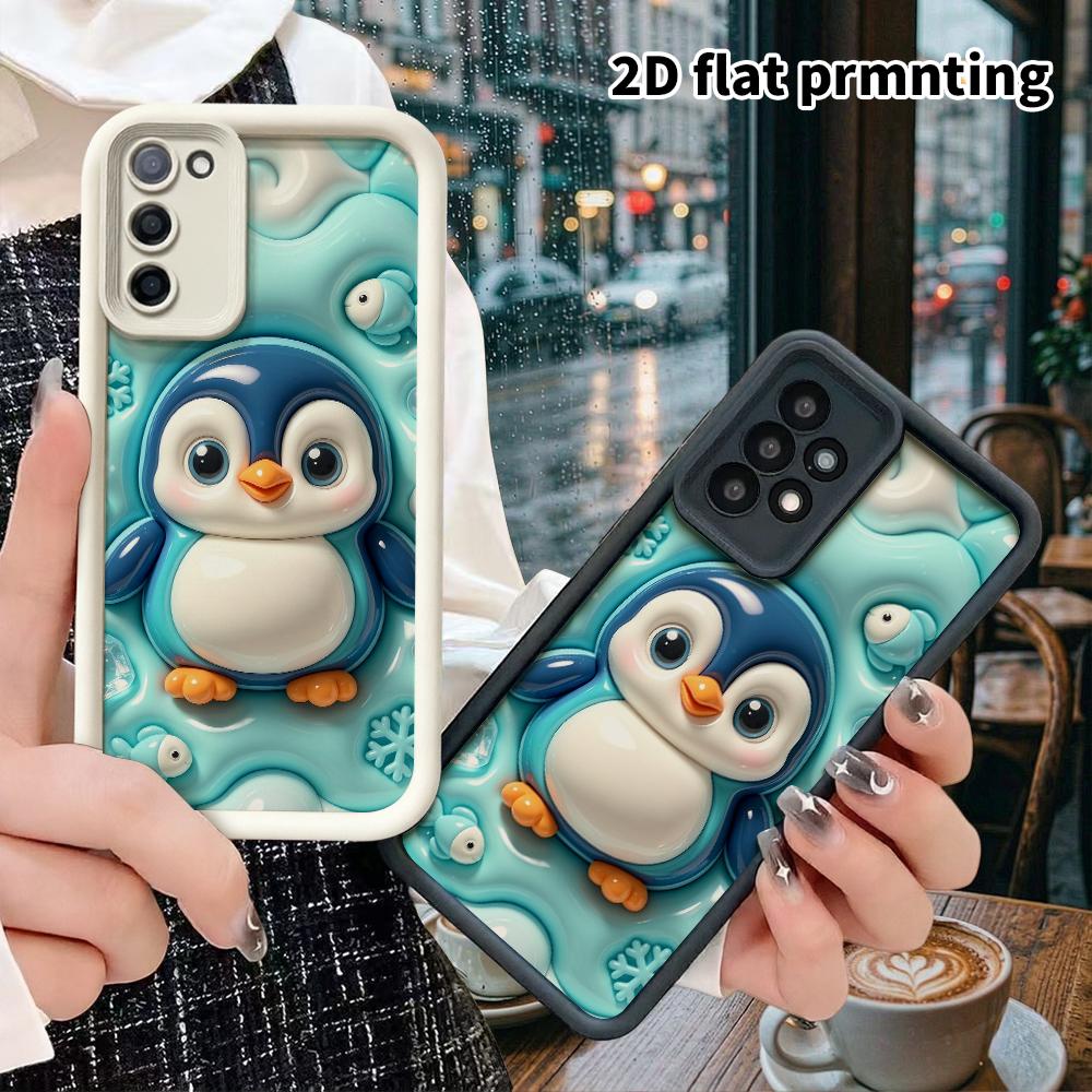 Phone case: 2D flat, suitable for Samsung Galaxy A34 A35 M05 M06 S20 S22 S21 FE Plus 5G protective case, blue and white chubby penguin, perfect Christ