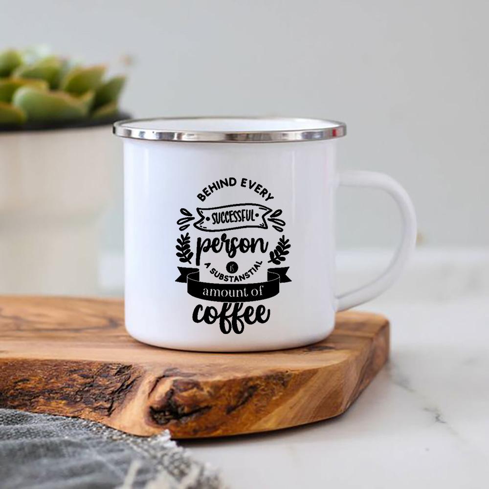 Life Begins After Coffee Print Mugs Creative Enamel Mug Home Office Coffee Tea Cups Camping Bonfire Beer Drink Cocoa Mug Gifts
