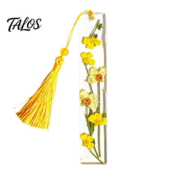 Marcador de Páginas Talos de Flor Real en Resina, Marcador de Página Seca de los 12 Meses, Marcador Prensado Hecho a Mano para Lectores, Regalo para Amantes de los Libros