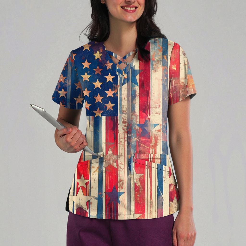 Women's Loose Independence Day Printed Top Short Sleeve T-shirt Pullover