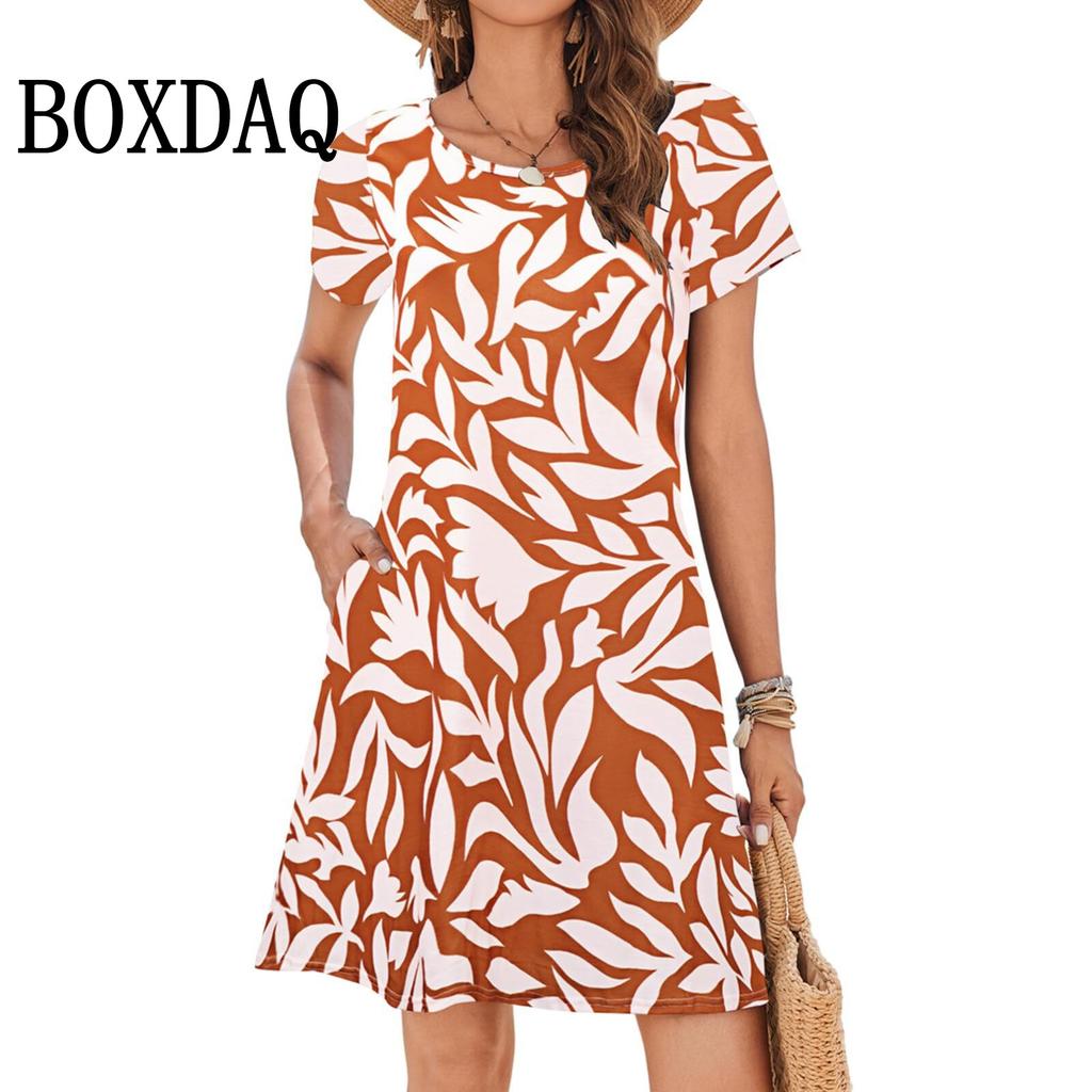Summer O-Neck Short Sleeve Casual Loose Mini Dress
