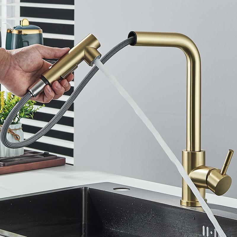 

Black Pull Out Kitchen Sink Faucet Deck Mounted Stream Sprayer Kitchen Mixer Tap Bathroom Kitchen Hot Cold Tap