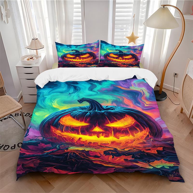 

3pc Pumpkin Halloween Cover Set - 1 Quilt Cover + 2 Pillowcases, All Seasons Bedroom Setting, Perfect for Home074 135x200cm